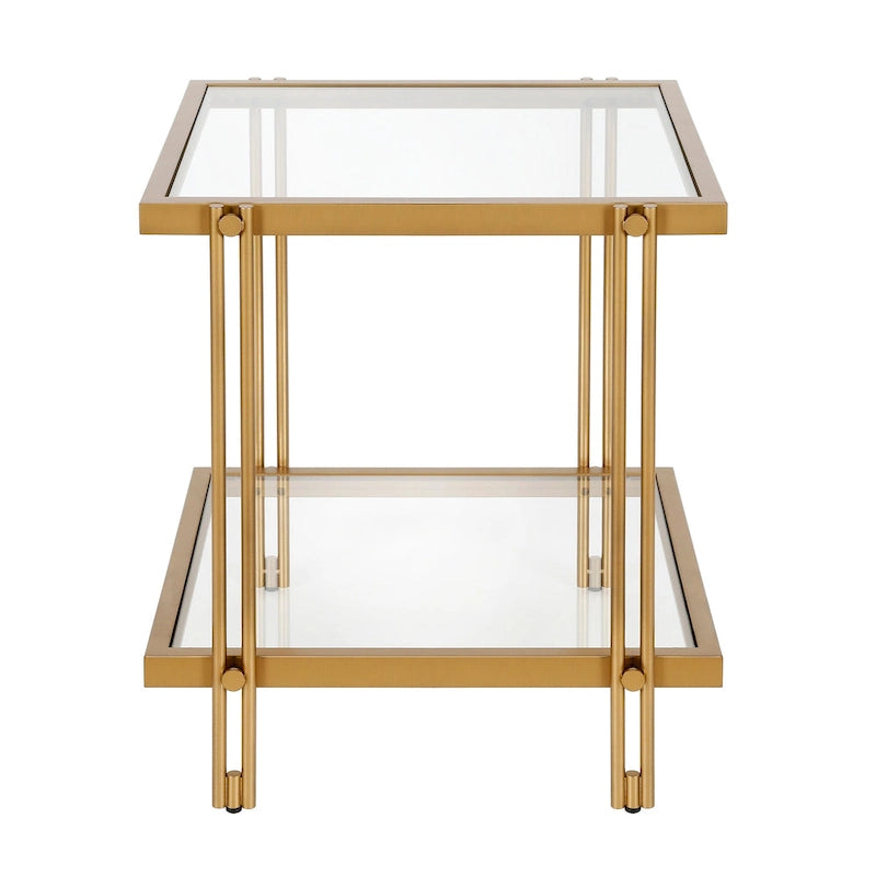 Brass / Blackened Bronze / Brass Walnut Geometric Steel & Glass Side Table – 1-Person