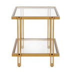 Brass / Blackened Bronze / Brass Walnut Geometric Steel & Glass Side Table – 1-Person