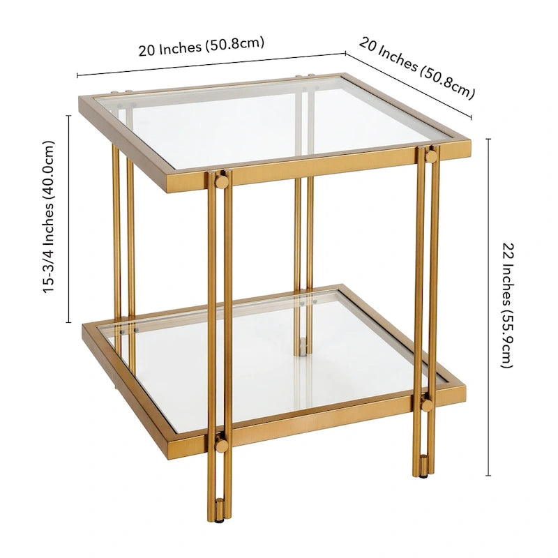 Brass / Blackened Bronze / Brass Walnut Geometric Steel & Glass Side Table – 1-Person