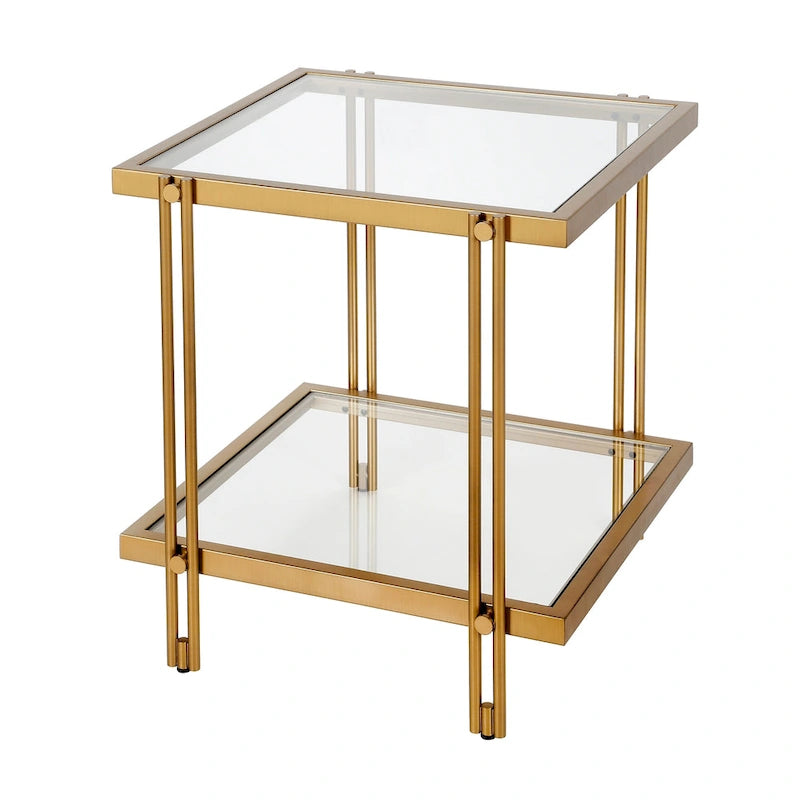 Brass / Blackened Bronze / Brass Walnut Geometric Steel & Glass Side Table – 1-Person