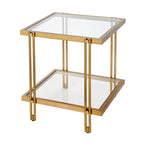 Brass / Blackened Bronze / Brass Walnut Geometric Steel & Glass Side Table – 1-Person