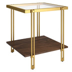 Brass / Blackened Bronze / Brass Walnut Geometric Steel & Glass Side Table – 1-Person