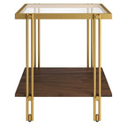 Brass / Blackened Bronze / Brass Walnut Geometric Steel & Glass Side Table – 1-Person