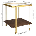 Brass / Blackened Bronze / Brass Walnut Geometric Steel & Glass Side Table – 1-Person