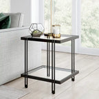 Brass / Blackened Bronze / Brass Walnut Geometric Steel & Glass Side Table – 1-Person