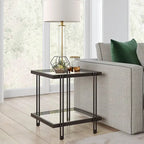 Brass / Blackened Bronze / Brass Walnut Geometric Steel & Glass Side Table – 1-Person