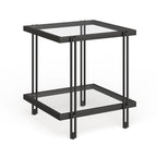 Brass / Blackened Bronze / Brass Walnut Geometric Steel & Glass Side Table – 1-Person