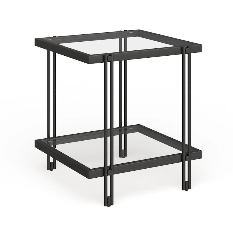 Brass / Blackened Bronze / Brass Walnut Geometric Steel & Glass Side Table – 1-Person