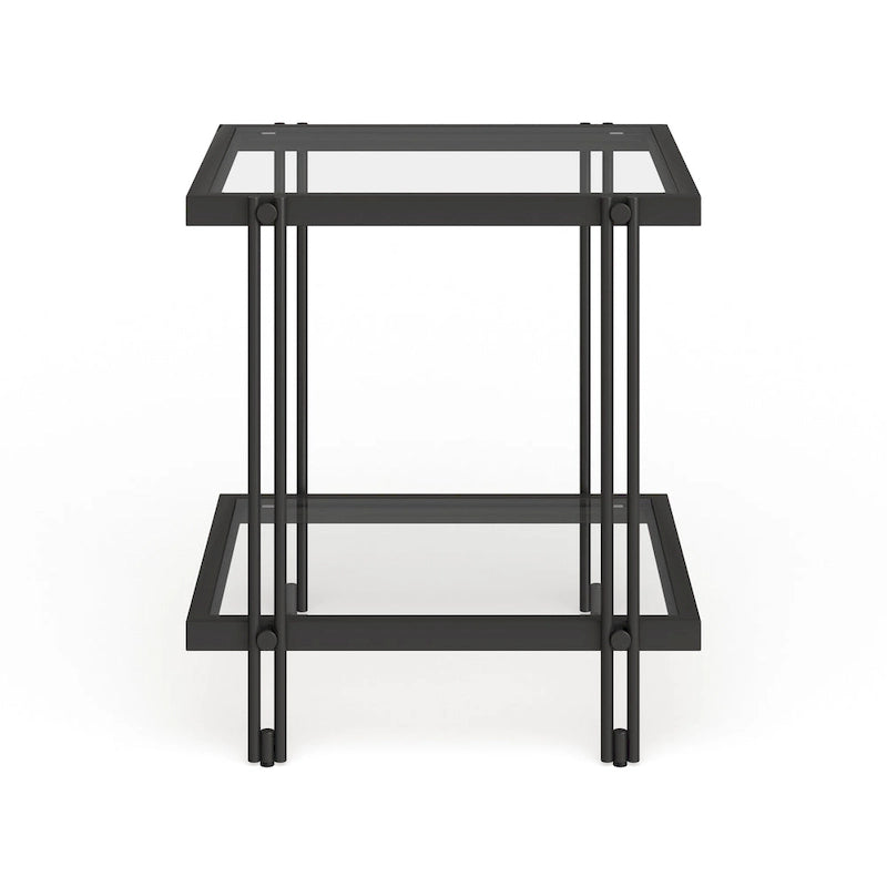 Brass / Blackened Bronze / Brass Walnut Geometric Steel & Glass Side Table – 1-Person