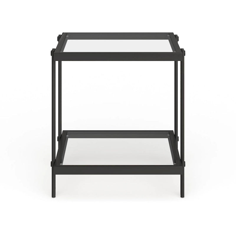 Brass / Blackened Bronze / Brass Walnut Geometric Steel & Glass Side Table – 1-Person