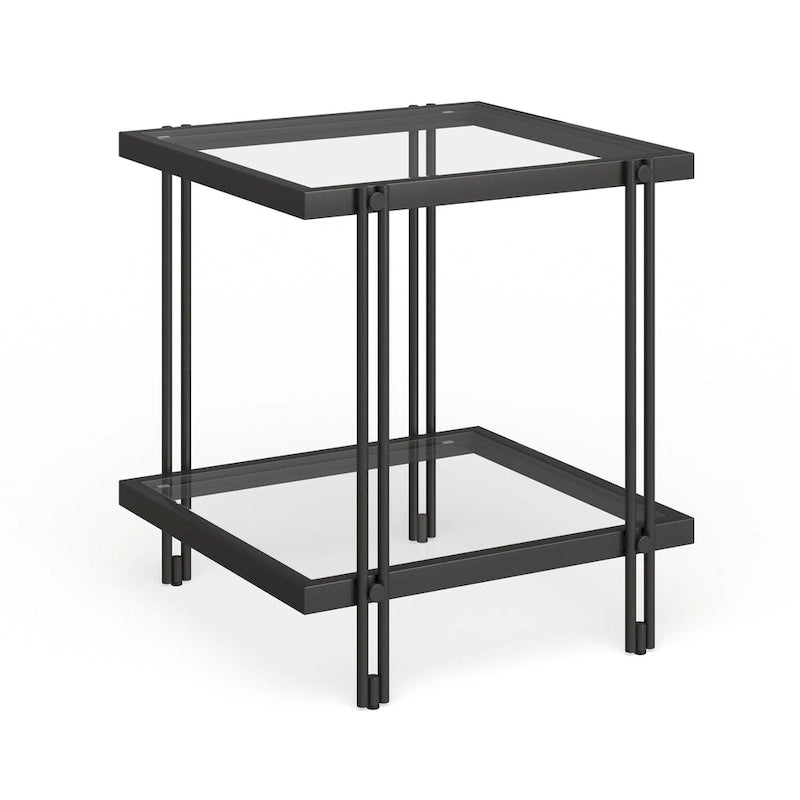 Brass / Blackened Bronze / Brass Walnut Geometric Steel & Glass Side Table – 1-Person