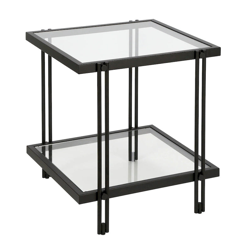 Brass / Blackened Bronze / Brass Walnut Geometric Steel & Glass Side Table – 1-Person