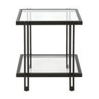 Brass / Blackened Bronze / Brass Walnut Geometric Steel & Glass Side Table – 1-Person