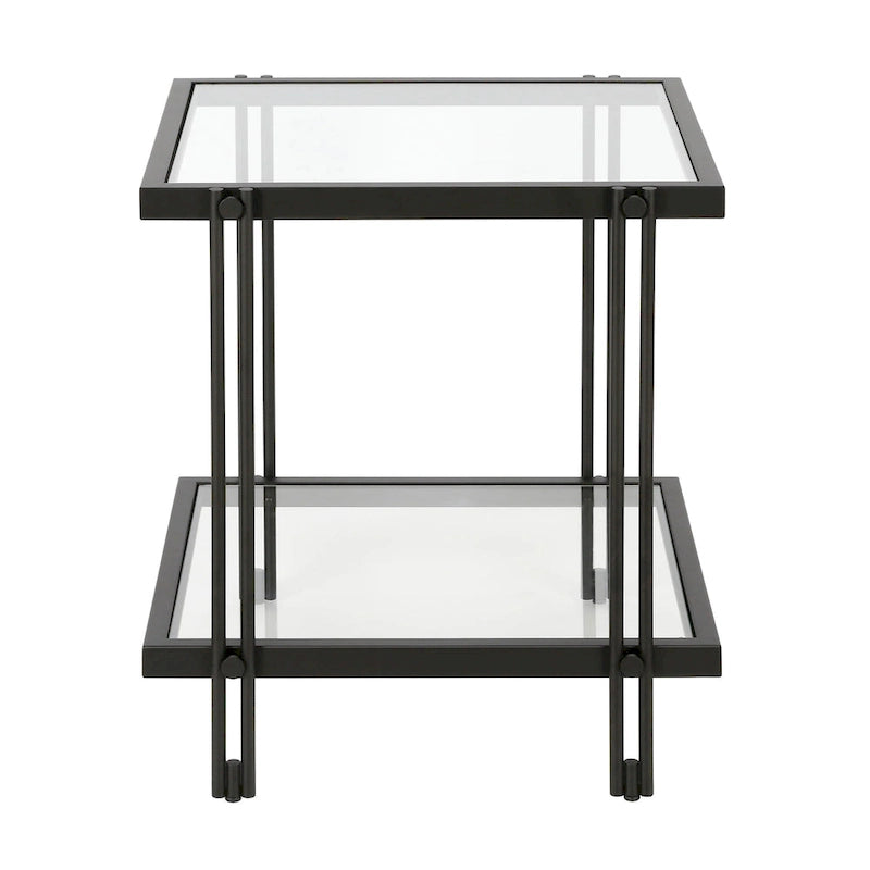 Brass / Blackened Bronze / Brass Walnut Geometric Steel & Glass Side Table – 1-Person