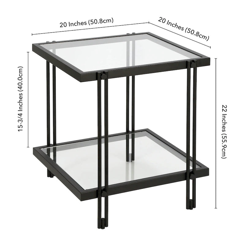 Brass / Blackened Bronze / Brass Walnut Geometric Steel & Glass Side Table – 1-Person