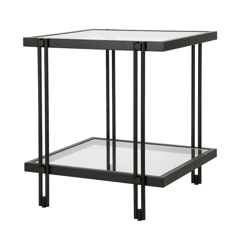 Brass / Blackened Bronze / Brass Walnut Geometric Steel & Glass Side Table – 1-Person