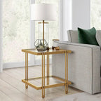 Brass / Blackened Bronze / Brass Walnut Geometric Steel & Glass Side Table – 1-Person