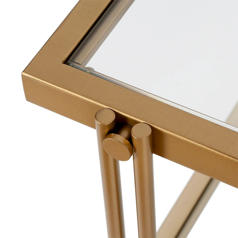 Brass / Blackened Bronze / Brass Walnut Geometric Steel & Glass Side Table – 1-Person
