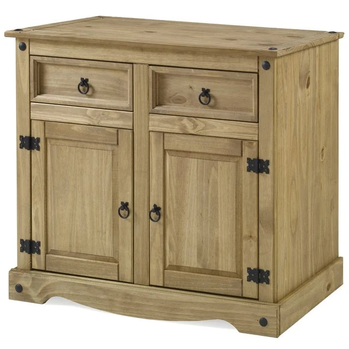 Gray Wash / Antique Brown Pine Wood Buffet Sideboard, 1-Person Assembly