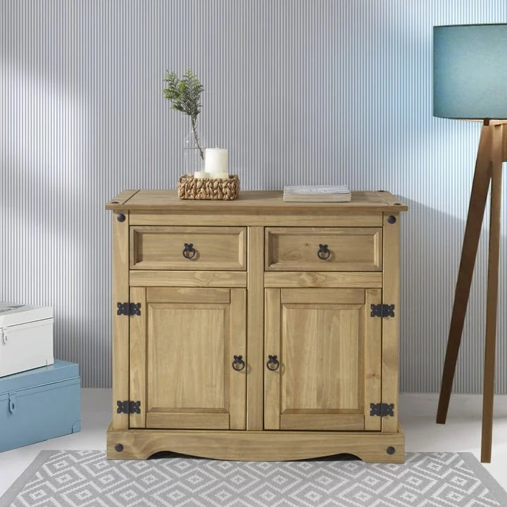 Gray Wash / Antique Brown Pine Wood Buffet Sideboard, 1-Person Assembly