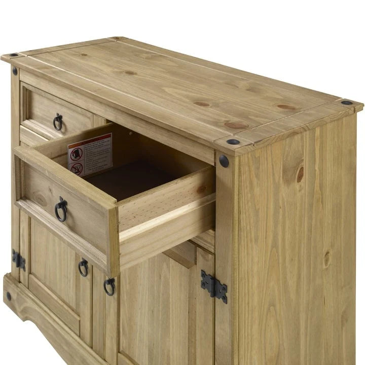Gray Wash / Antique Brown Pine Wood Buffet Sideboard, 1-Person Assembly