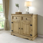 Gray Wash / Antique Brown Pine Wood Buffet Sideboard, 1-Person Assembly