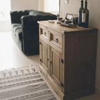 Gray Wash / Antique Brown Pine Wood Buffet Sideboard, 1-Person Assembly