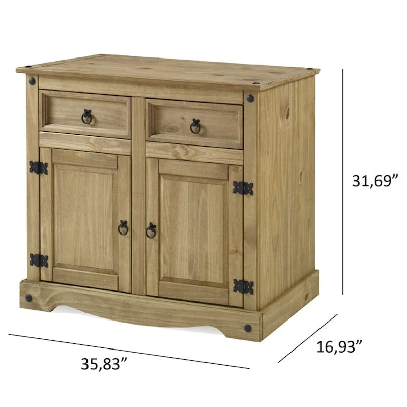 Gray Wash / Antique Brown Pine Wood Buffet Sideboard, 1-Person Assembly