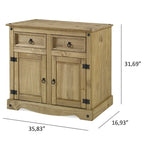 Gray Wash / Antique Brown Pine Wood Buffet Sideboard, 1-Person Assembly