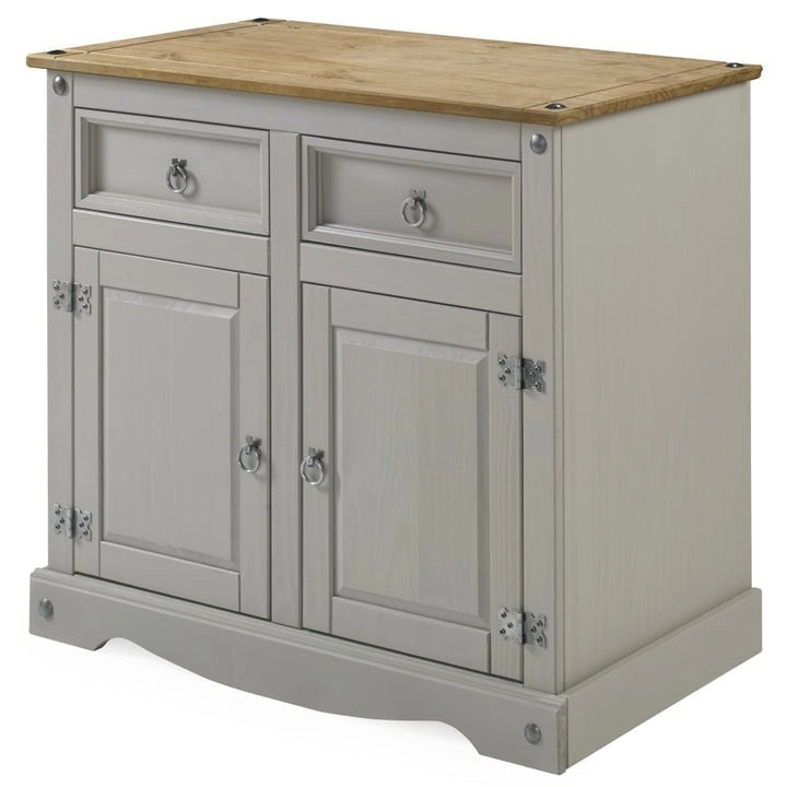 Gray Wash / Antique Brown Pine Wood Buffet Sideboard, 1-Person Assembly