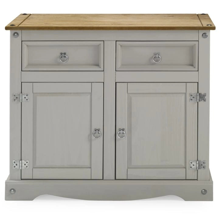 Gray Wash / Antique Brown Pine Wood Buffet Sideboard, 1-Person Assembly
