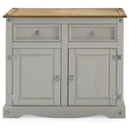 Gray Wash / Antique Brown Pine Wood Buffet Sideboard, 1-Person Assembly