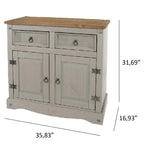 Gray Wash / Antique Brown Pine Wood Buffet Sideboard, 1-Person Assembly