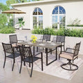 7-Piece Outdoor Dining Set, Brown & Black, Rectangular Table with 6 Metal Chairs, Seats 6
