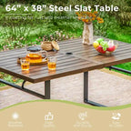 7-Piece Outdoor Dining Set, Brown & Black, Rectangular Table with 6 Metal Chairs, Seats 6