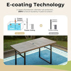7-Piece Outdoor Dining Set, Brown & Black, Rectangular Table with 6 Metal Chairs, Seats 6