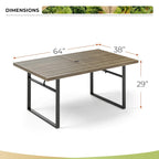 7-Piece Outdoor Dining Set, Brown & Black, Rectangular Table with 6 Metal Chairs, Seats 6