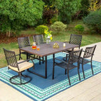 7-Piece Outdoor Dining Set, Brown & Black, Rectangular Table with 6 Metal Chairs, Seats 6