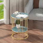 Cold Jadeite / Black / Gold 2-Tier Round Sintered Stone Side Table, 1-Person