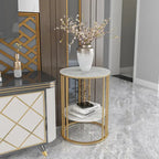 Cold Jadeite / Black / Gold 2-Tier Round Sintered Stone Side Table, 1-Person