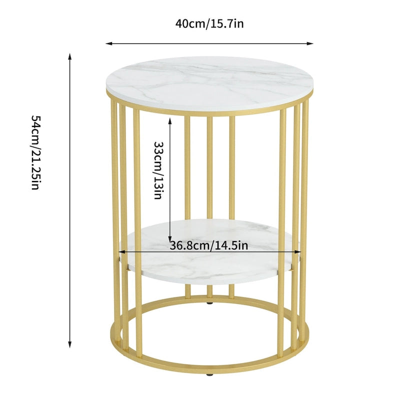 Cold Jadeite / Black / Gold 2-Tier Round Sintered Stone Side Table, 1-Person