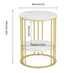 Cold Jadeite / Black / Gold 2-Tier Round Sintered Stone Side Table, 1-Person