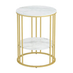 Cold Jadeite / Black / Gold 2-Tier Round Sintered Stone Side Table, 1-Person