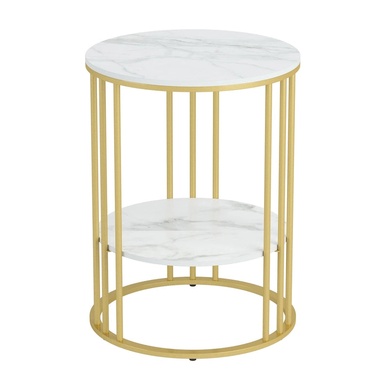 Cold Jadeite / Black / Gold 2-Tier Round Sintered Stone Side Table, 1-Person