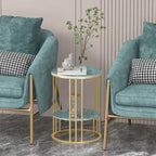 Cold Jadeite / Black / Gold 2-Tier Round Sintered Stone Side Table, 1-Person