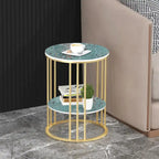 Cold Jadeite / Black / Gold 2-Tier Round Sintered Stone Side Table, 1-Person
