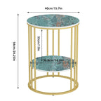 Cold Jadeite / Black / Gold 2-Tier Round Sintered Stone Side Table, 1-Person