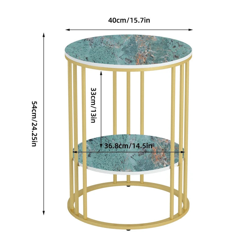 Cold Jadeite / Black / Gold 2-Tier Round Sintered Stone Side Table, 1-Person