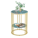 Cold Jadeite / Black / Gold 2-Tier Round Sintered Stone Side Table, 1-Person