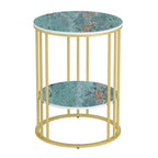 Cold Jadeite / Black / Gold 2-Tier Round Sintered Stone Side Table, 1-Person